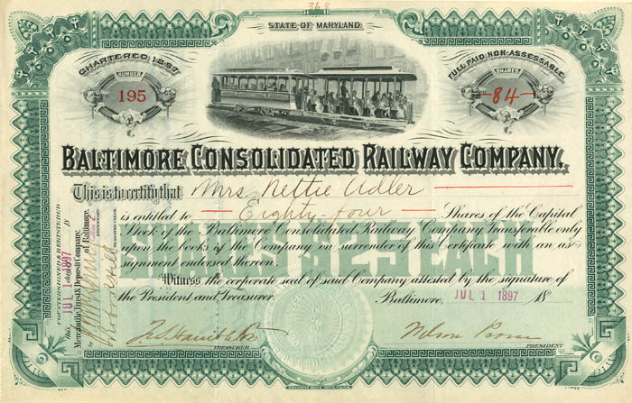 Baltimore Consolidated Railway Co. - Stock Certificate